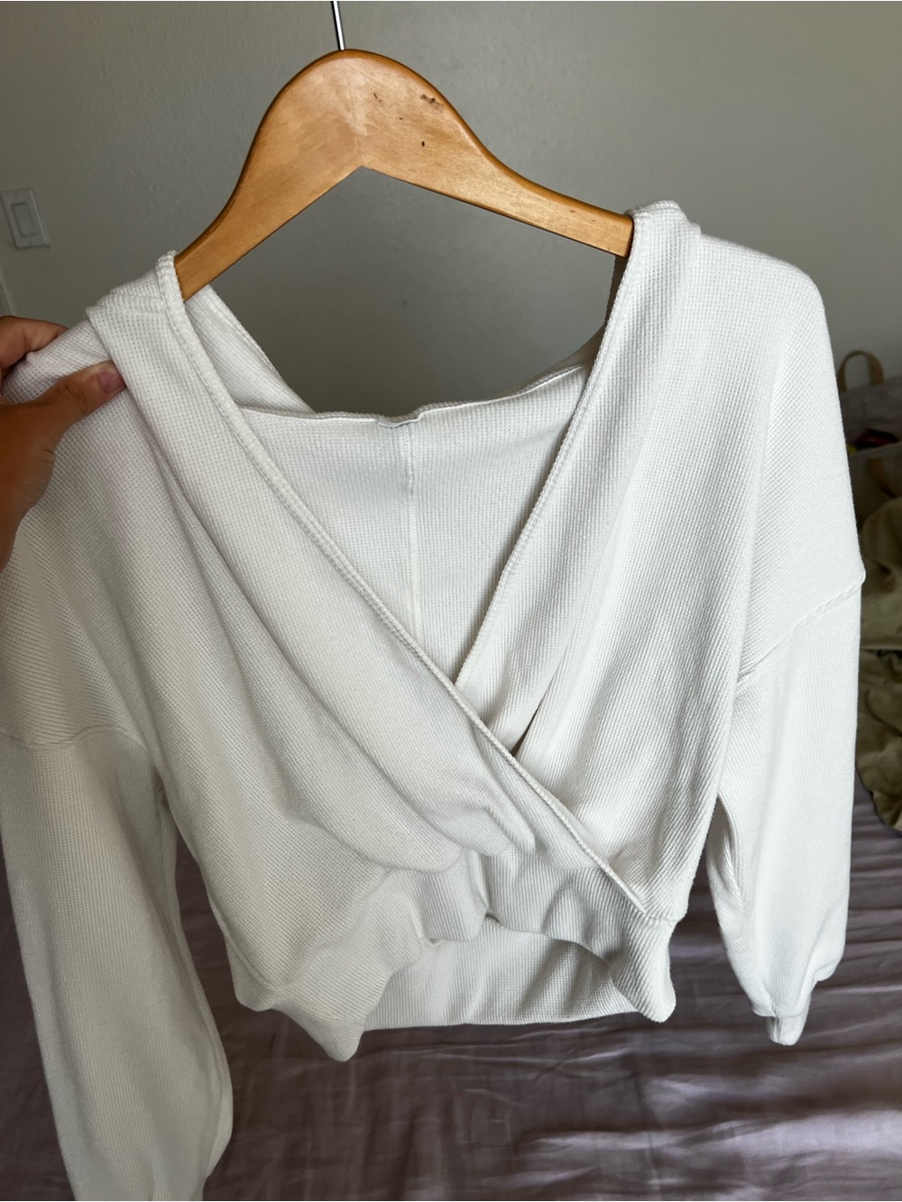 Gilly Hicks Cream waffle Wrap-Front Cropped Sweatshirt - Picture 6 of 7